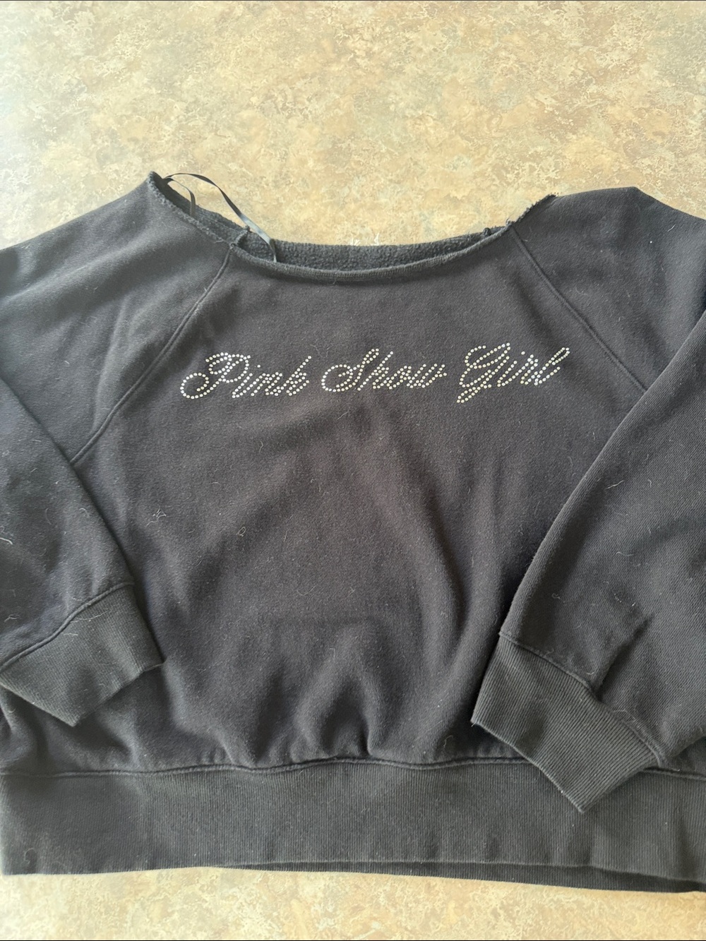 PINK Victoria's Secret Black Off-the-Shoulder Rhinestone Sweatshirt